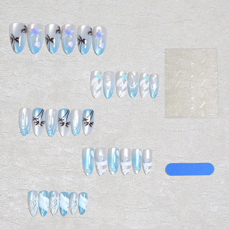Acrylic nail set with elegant water and marine motifs Stornfield