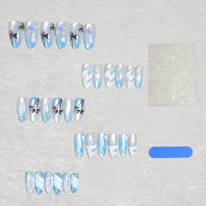 Acrylic nail set with elegant water and marine motifs Stornfield