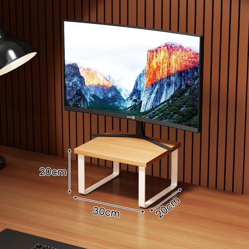 Elevated Wooden-Top Metal Monitor Stand with Under-Storage Shelf