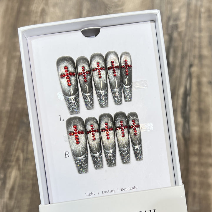 Luxury Glitter Press-On Nail Set with Crystal Accents Stornfield