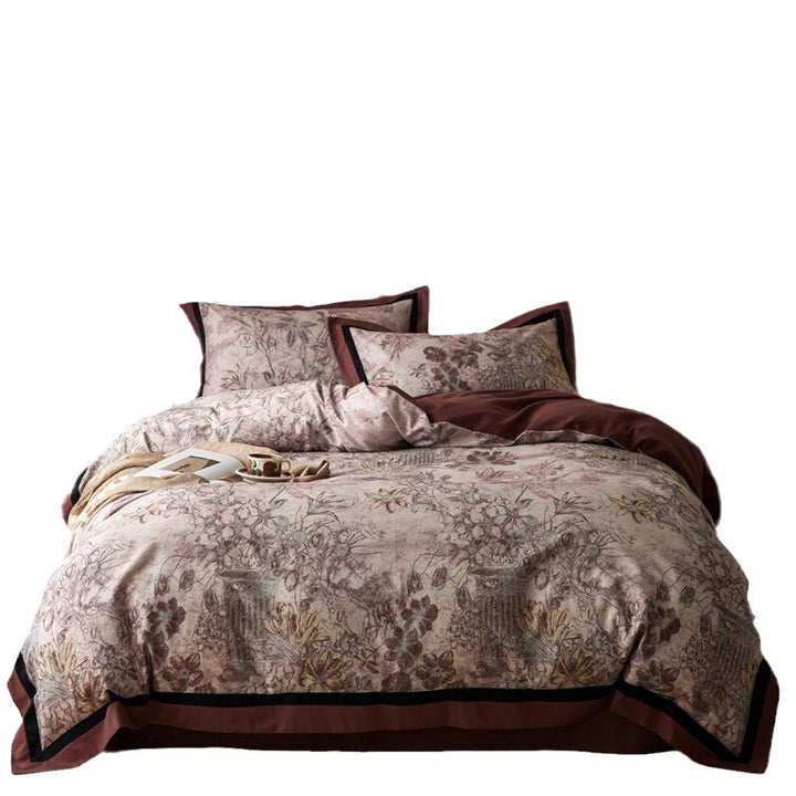 Botanical Vintage-Print Cotton Sateen Duvet Cover Set with Contrast Hem and Reversible Lining