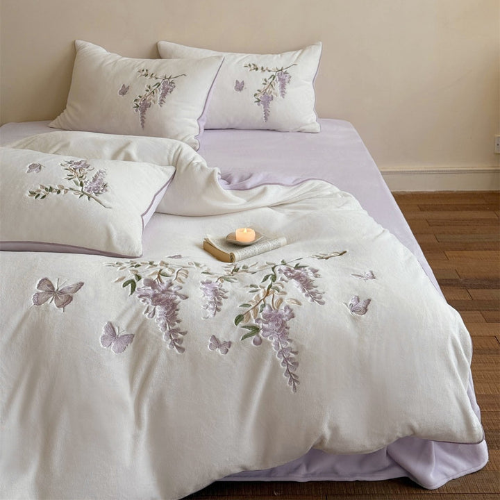 Floral Embroidered Reversible Cotton Duvet Cover Set with Pillow Shams