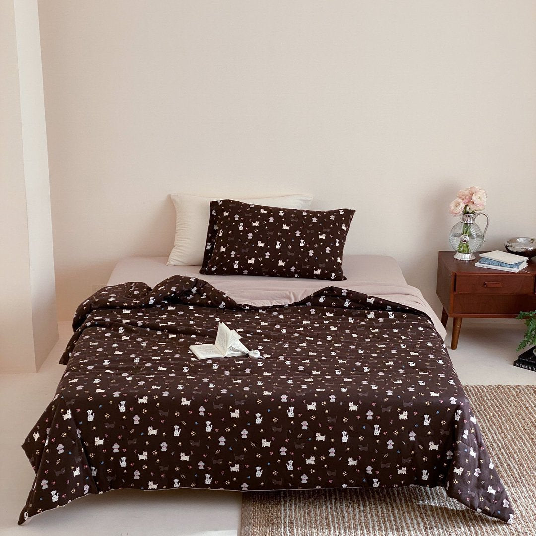 Playful Canine-Print Brushed Microfiber Duvet Cover Set with Smooth Grey Reverse and Envelope Pillowcase