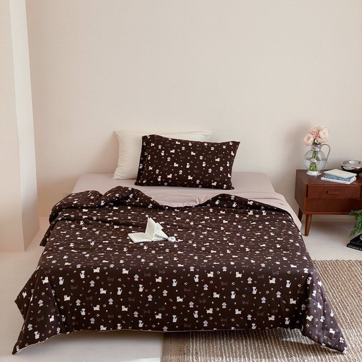 Playful Canine-Print Brushed Microfiber Duvet Cover Set with Smooth Grey Reverse and Envelope Pillowcase