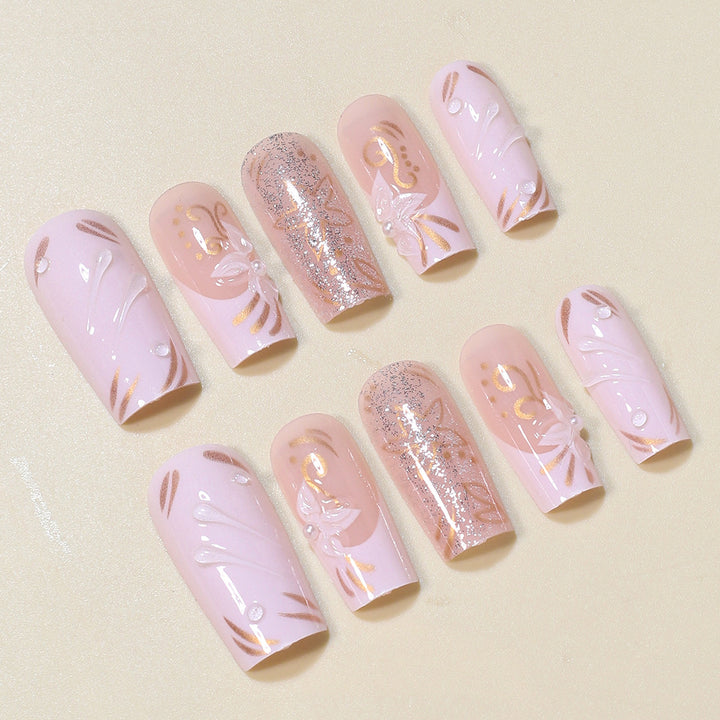 Decorative Long Press-On Nail Art Set Stornfield