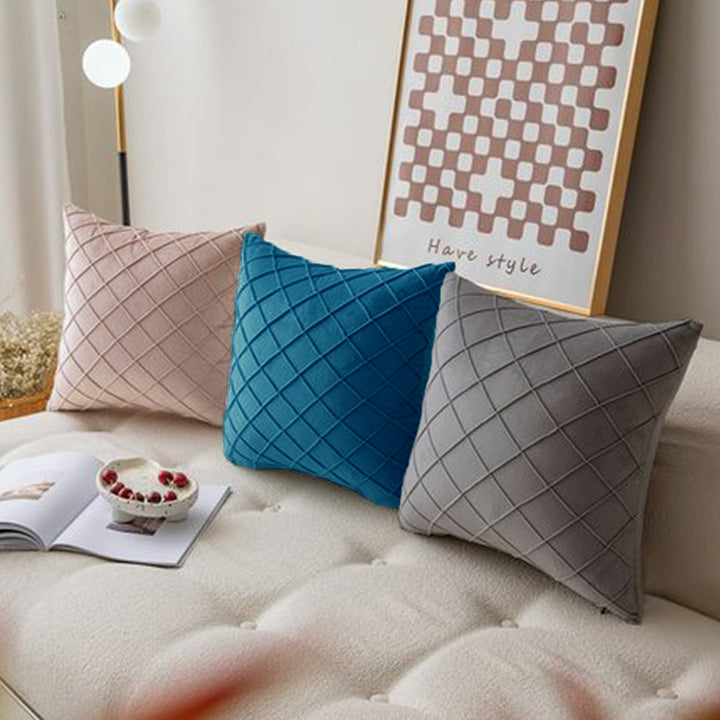 Square decorative cushion cover with raised diamond tufting and microvelvet finish Stornfield