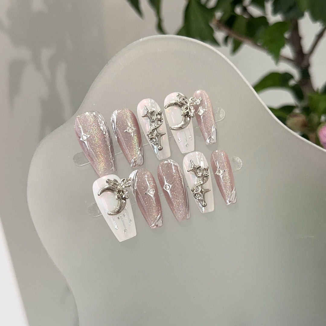 Glamorous Star and Moon Decorative Press-On Nail Set