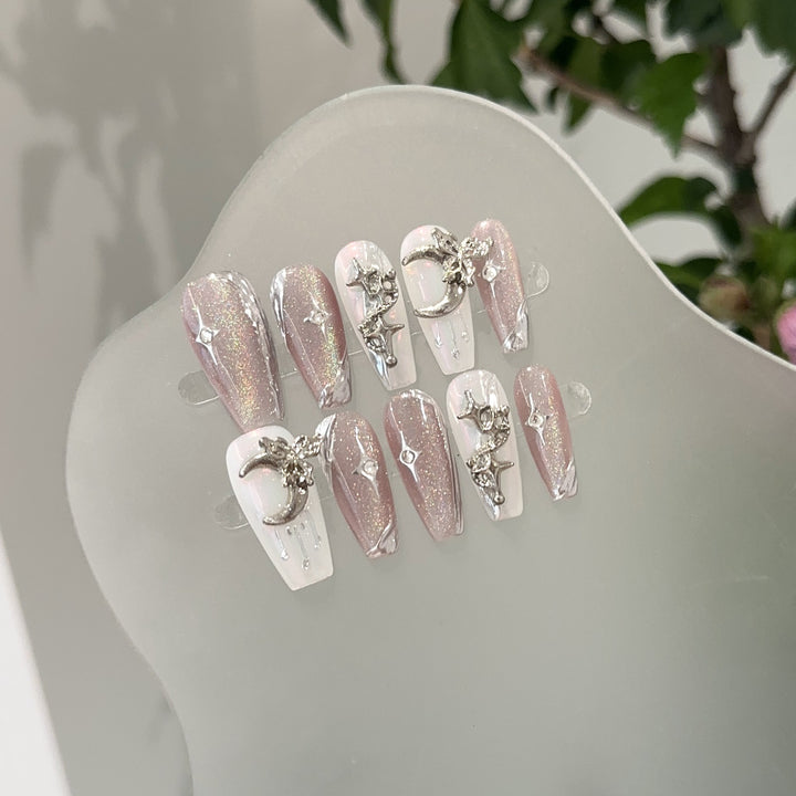 Glamorous Star and Moon Decorative Press-On Nail Set