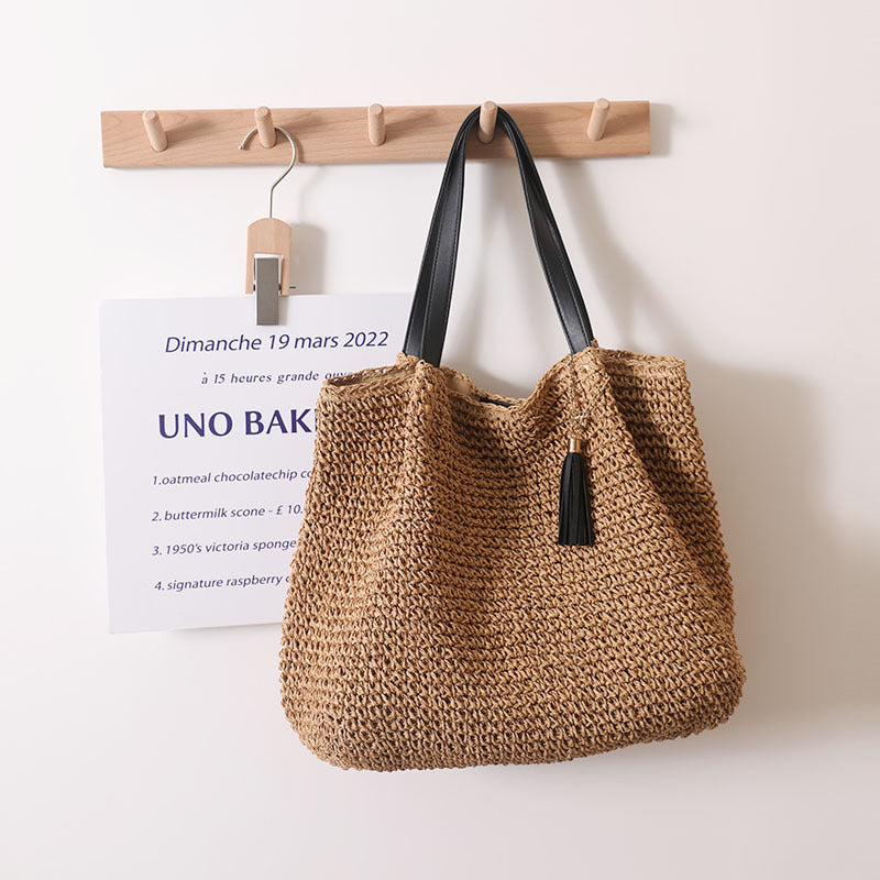 Durable basket bag with synthetic leather handle reinforcement Stornfield