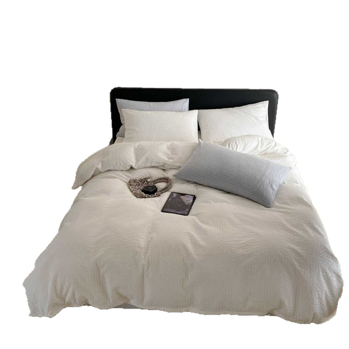Waffle-Textured Cotton Duvet Cover Set with Hidden Closure and Pillow Shams