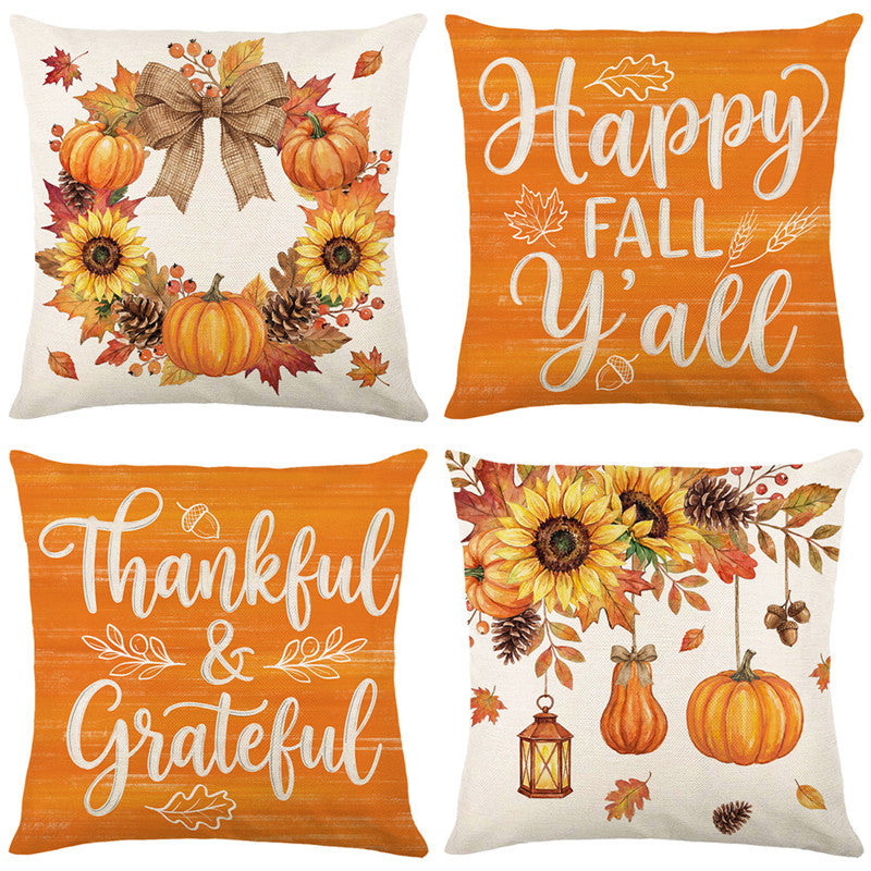 Decorative Harvest-Themed Throw Pillow Covers with Linen Texture
