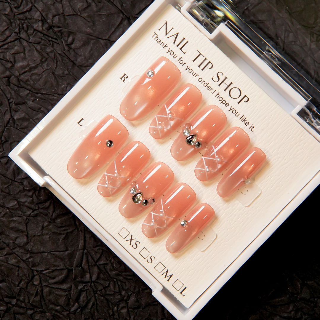 Glamorous Press-On Nail Tips with Rhinestone Accents