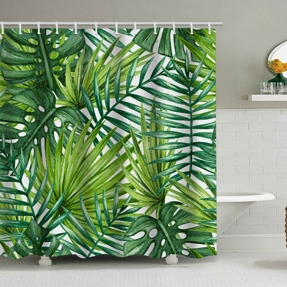 Tropical Leaf Print Shower Curtain Stornfield