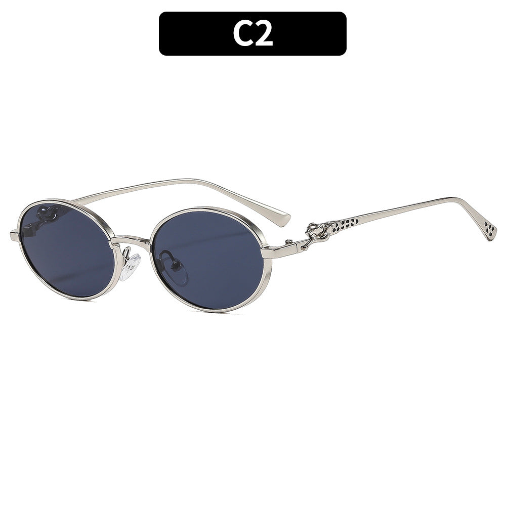 Stylish Round Sunglasses with Unique Metal Accents