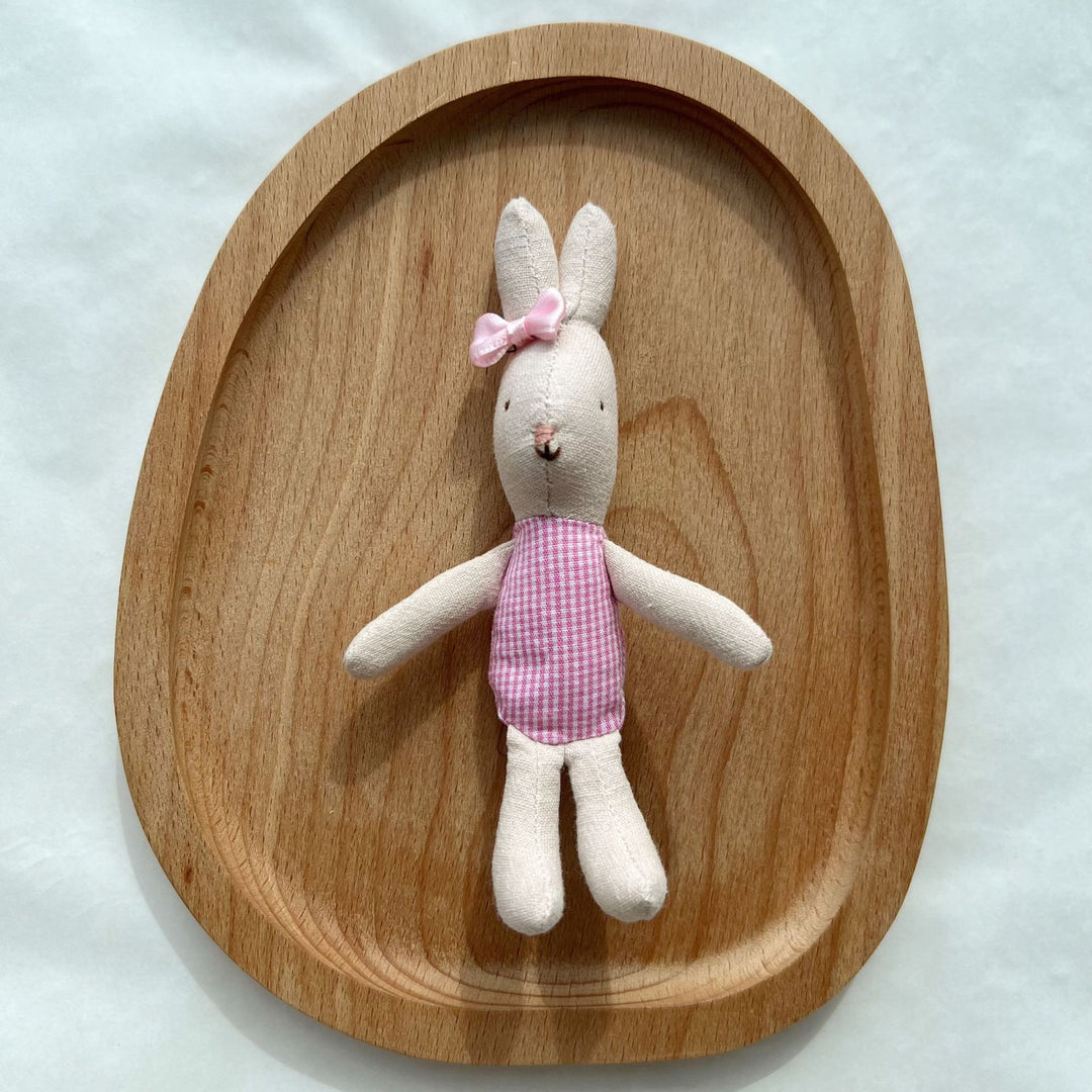 Handmade Linen Bunny Comforter Doll with Gingham Outfit