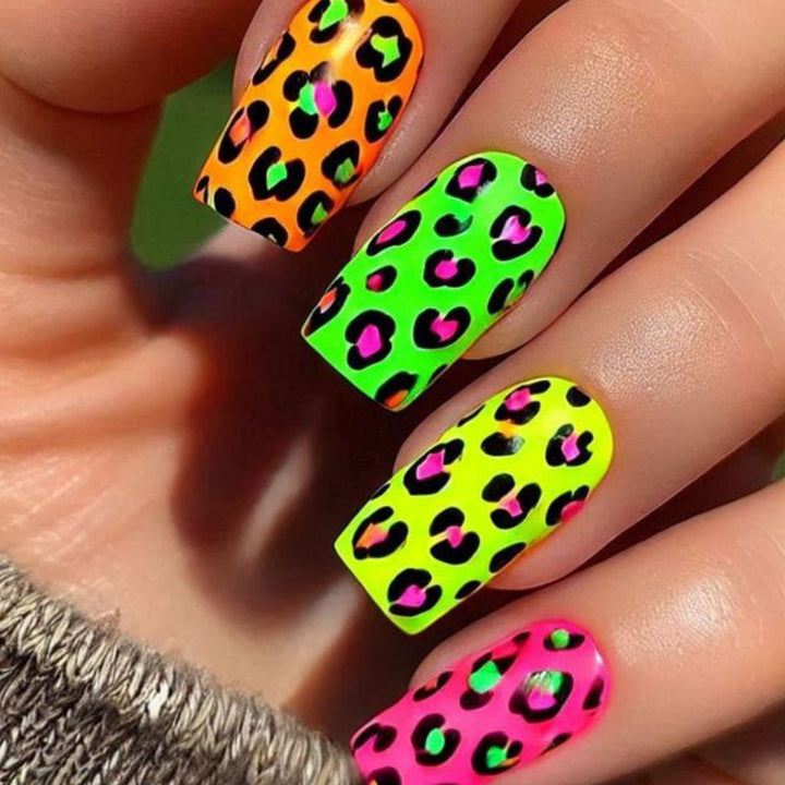 Neon Leopard Print Nail Art Extensions Stornfield