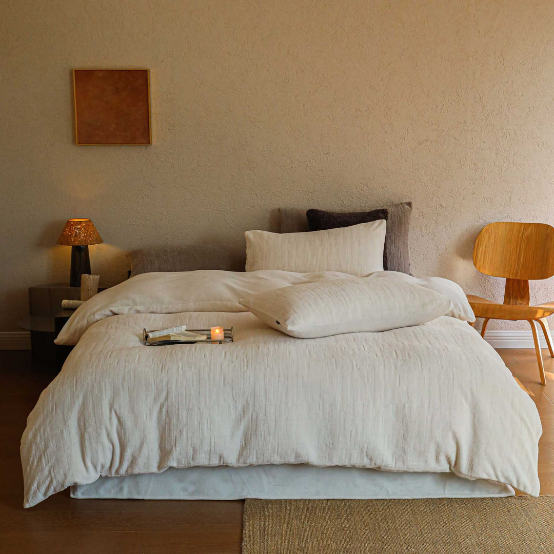Brushed Cotton-Linen Duvet Cover Set with Tailored Pillow Shams
