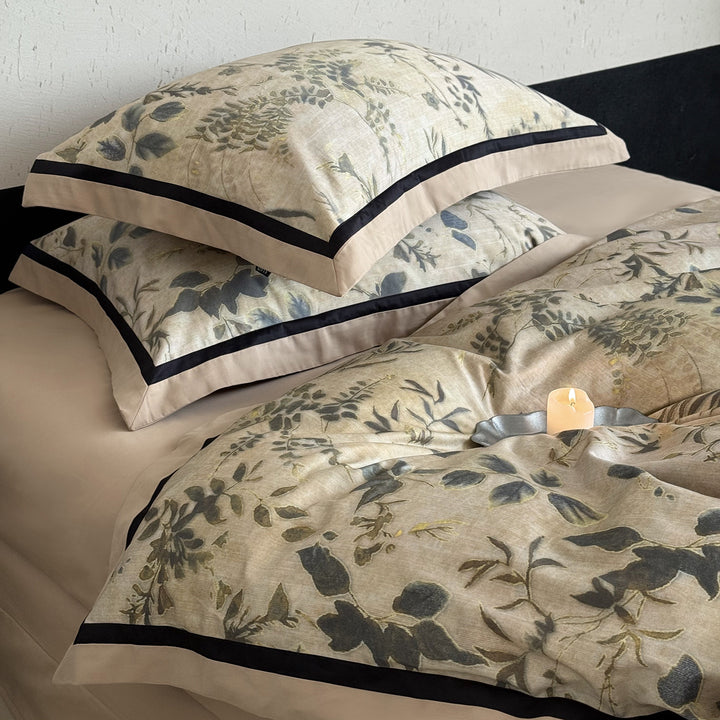 Botanical Watercolor Reversible Duvet Cover Set with Contrast Piped Shams