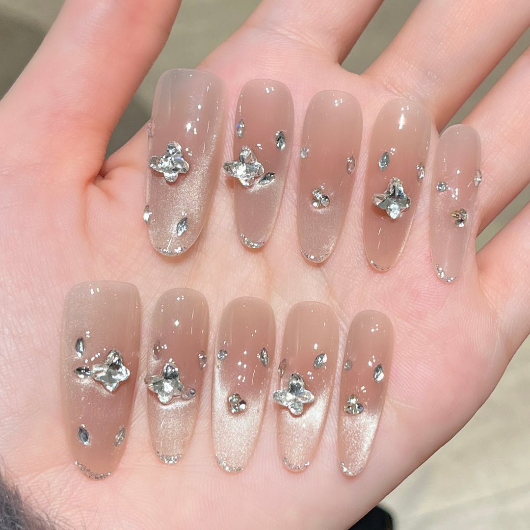 Elegant Press-On Nail Extensions with Crystal Accents Stornfield
