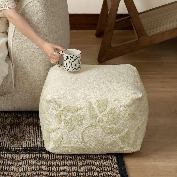 square pouf with bouclé cover and textured jacquard pattern Stornfield