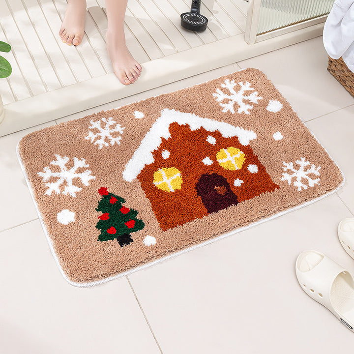 Plush Microfiber Holiday Cottage Snowflake Bath Mat with Non-Slip Backing