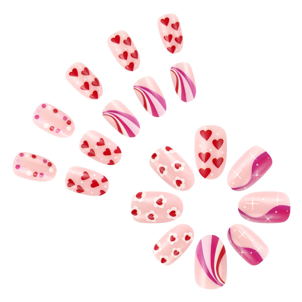 Romantic Heart-Themed Press-On Nail Art Stornfield
