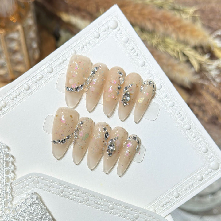 Glamorous Stiletto Press-On Nail Art Set with Floral and Glitter Details Stornfield
