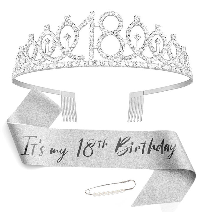 Women Crystal-Embellished Birthday Crown with Personalized Sash Stornfield