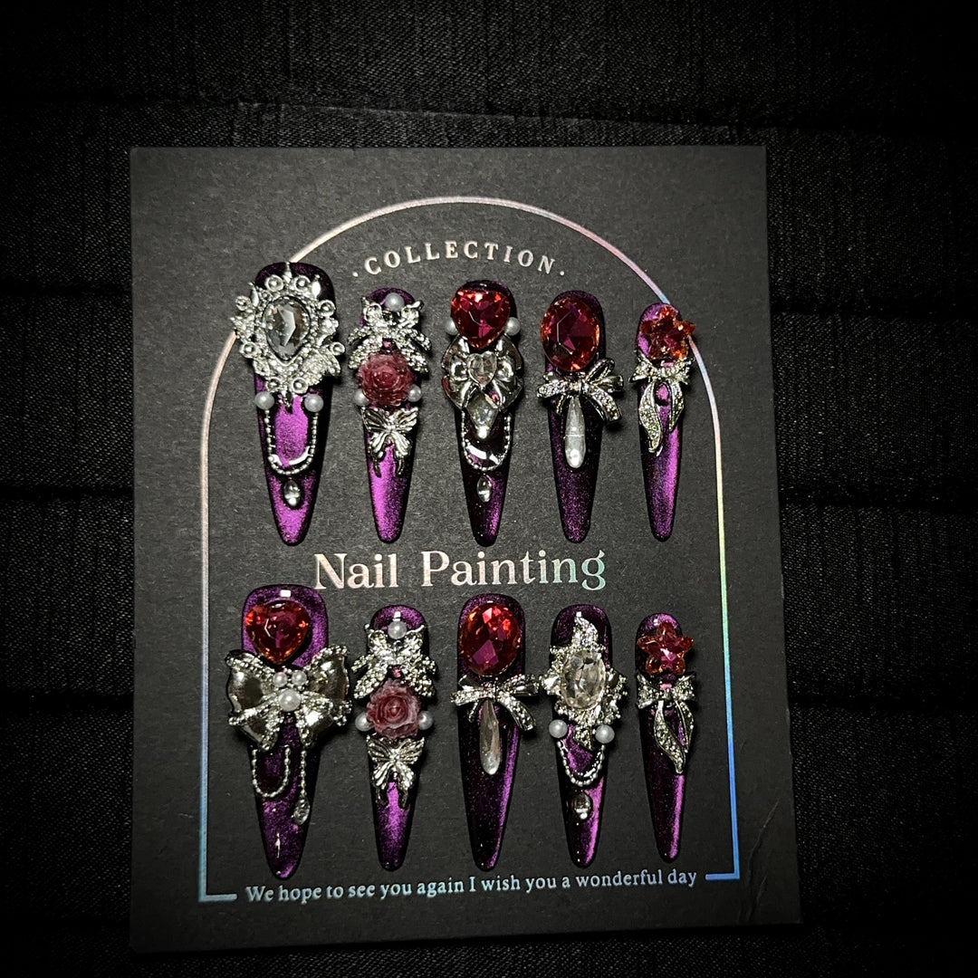 Elegant Rhinestone-Embellished Press-On Nail Set