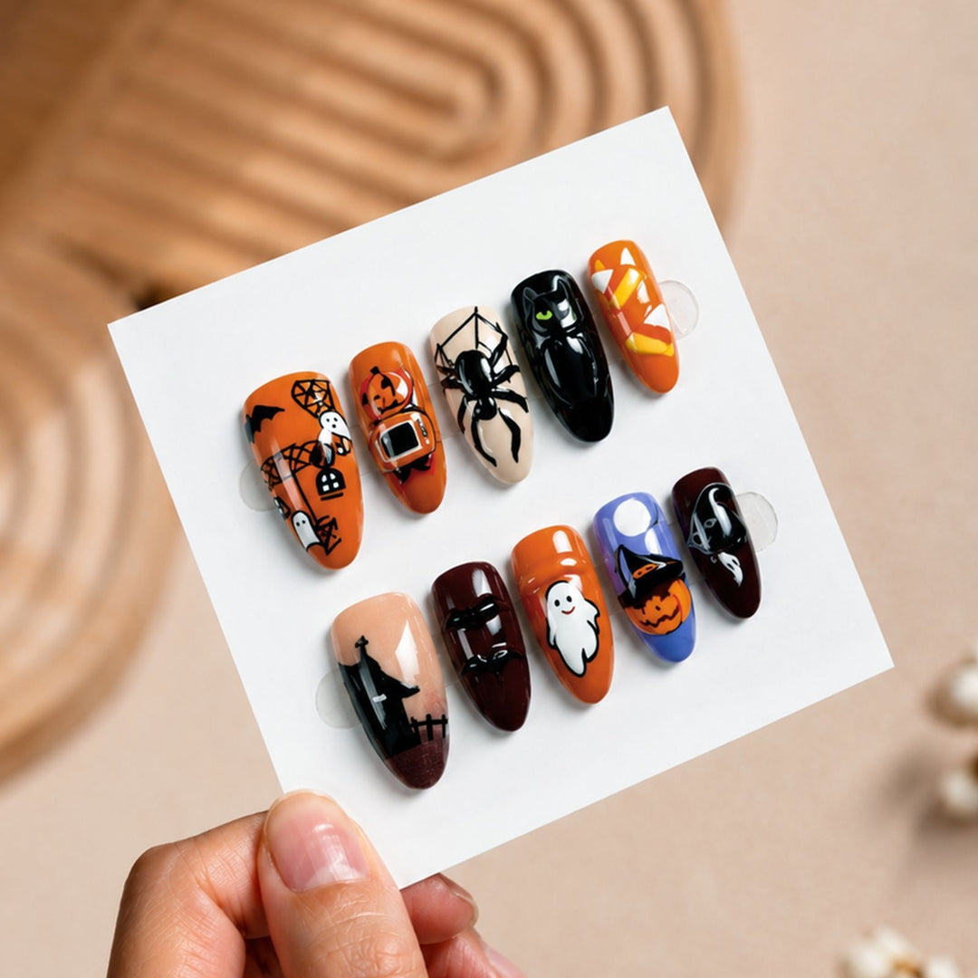 Fake nail set with spooky Halloween designs Stornfield