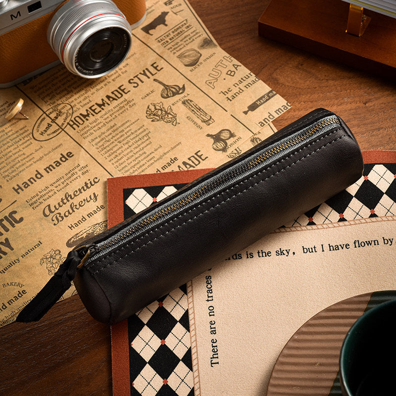 Vintage Leather Zip Pencil Case