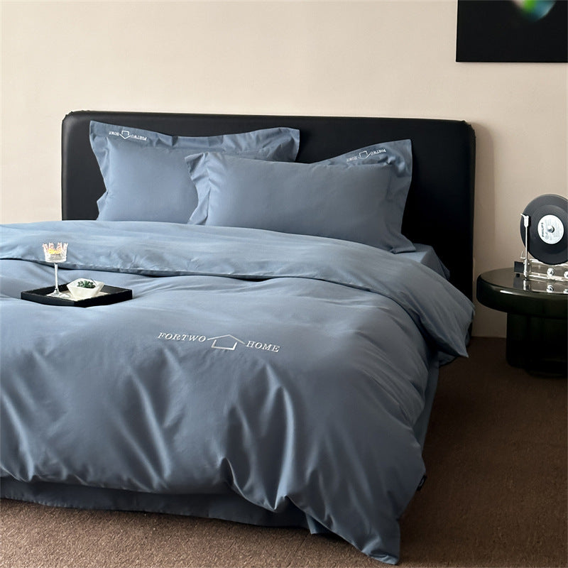 Luxury Cotton Sateen Duvet Cover Set with Discreet Embroidered Home Logo