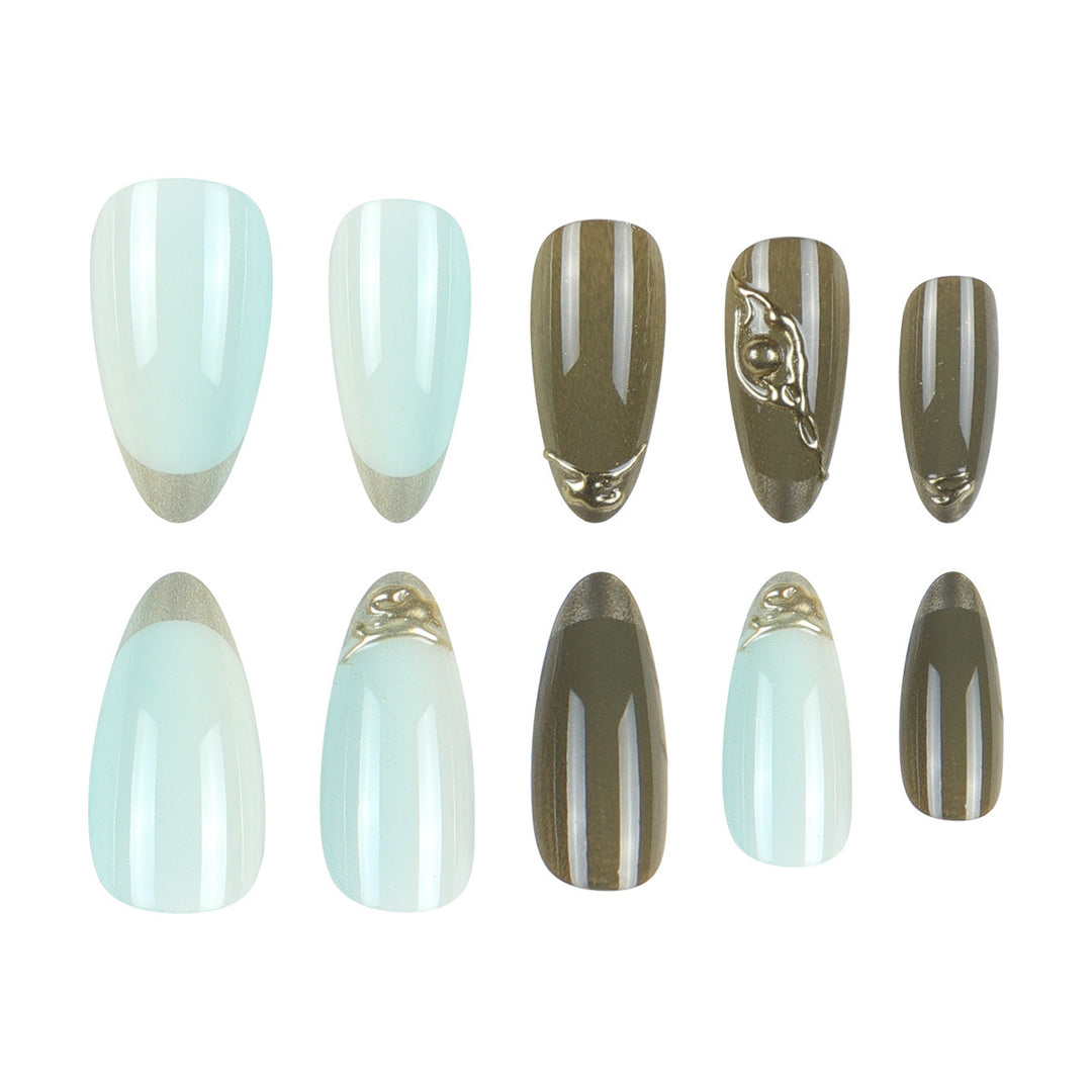 Elegant Stiletto Press-On Nails with Gold Accents Stornfield