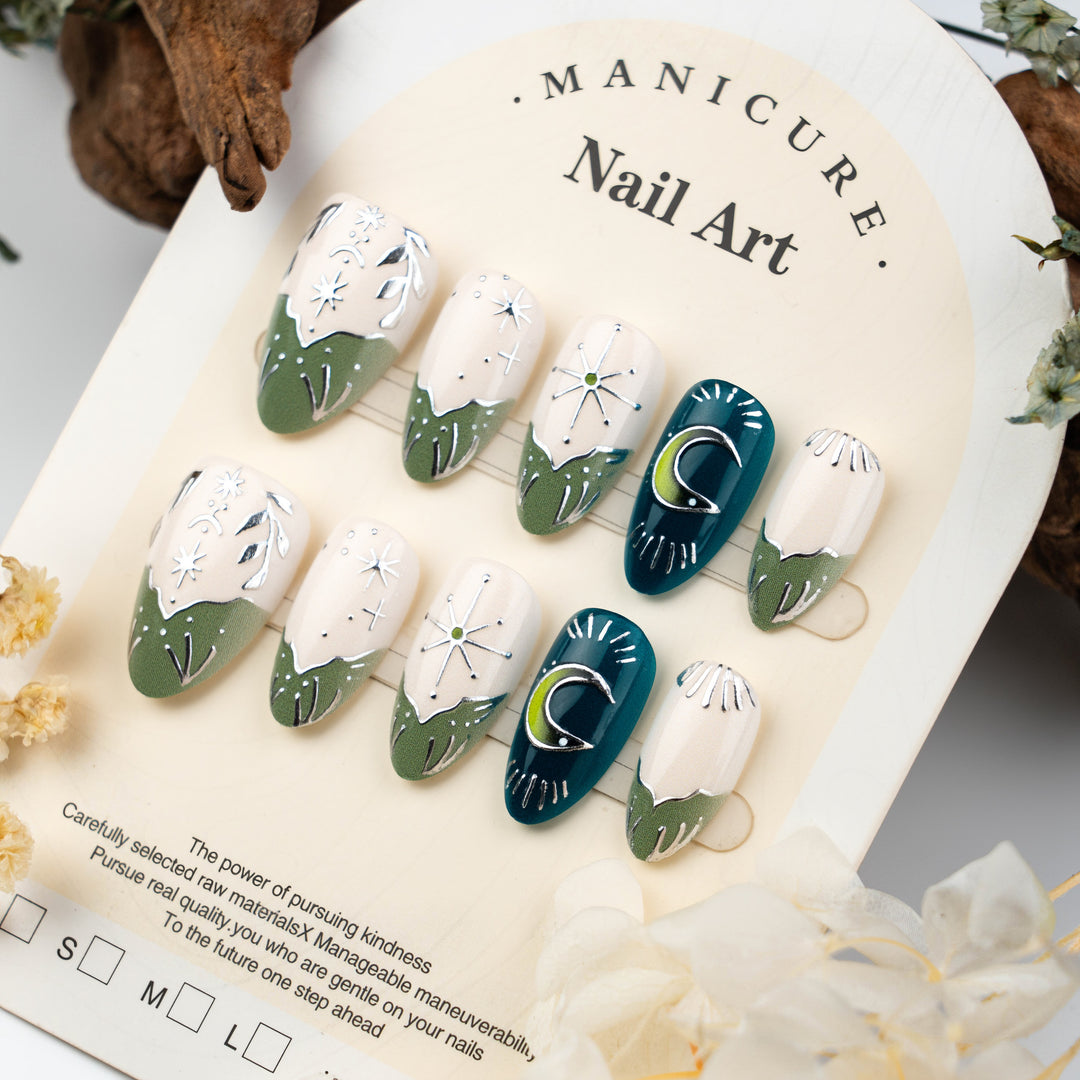 Artistic Nature-Inspired Press-On Nail Art Stornfield