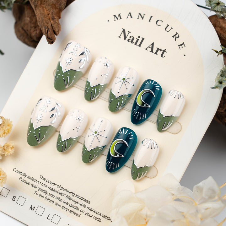 Artistic Nature-Inspired Press-On Nail Art Stornfield