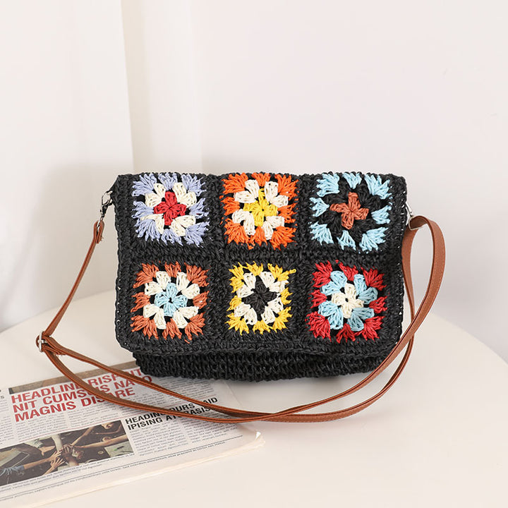 Fashionable shoulder bag with colorful crochet pattern Stornfield