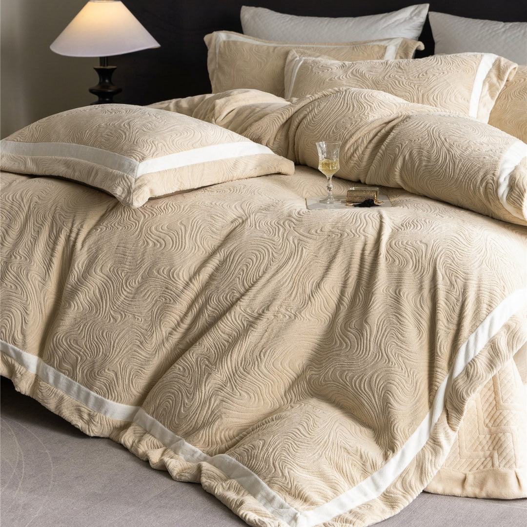Embossed Swirl-Textured Duvet Cover Set with Contrast Border