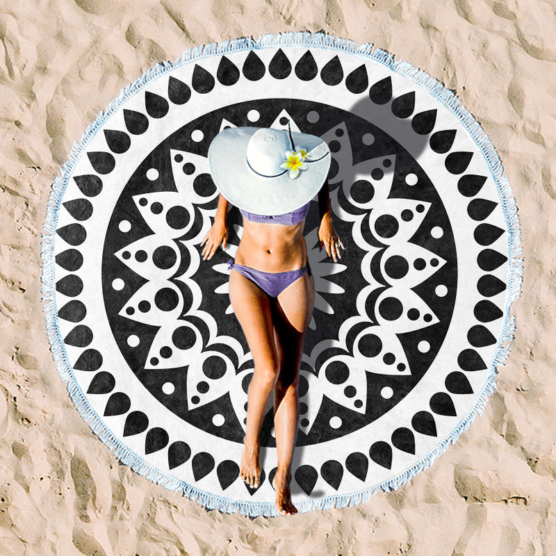 round beach towel with cheerful palm motif Stornfield