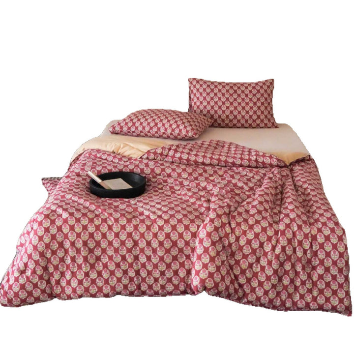 Floral Printed Cotton Duvet Cover Bedding Set with Reversible Lined Comforter Panel and Envelope Pillowcases
