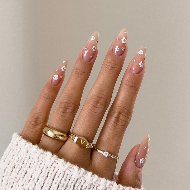Artificial nail set with colorful flowers and creative French design Stornfield