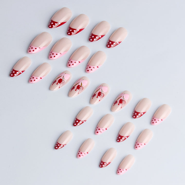 Artistic Cherry-Themed Press-On Nail Art Set Stornfield