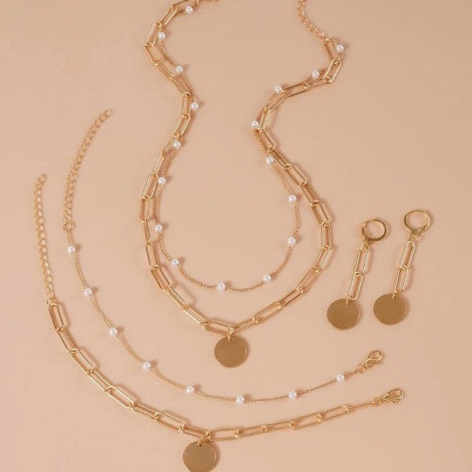 Elegant Pearl and Gold Chain Jewelry Set Stornfield