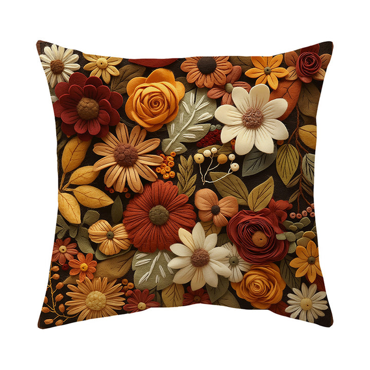 Embroidered Wildflower Raised-Texture Square Throw Pillow Cover
