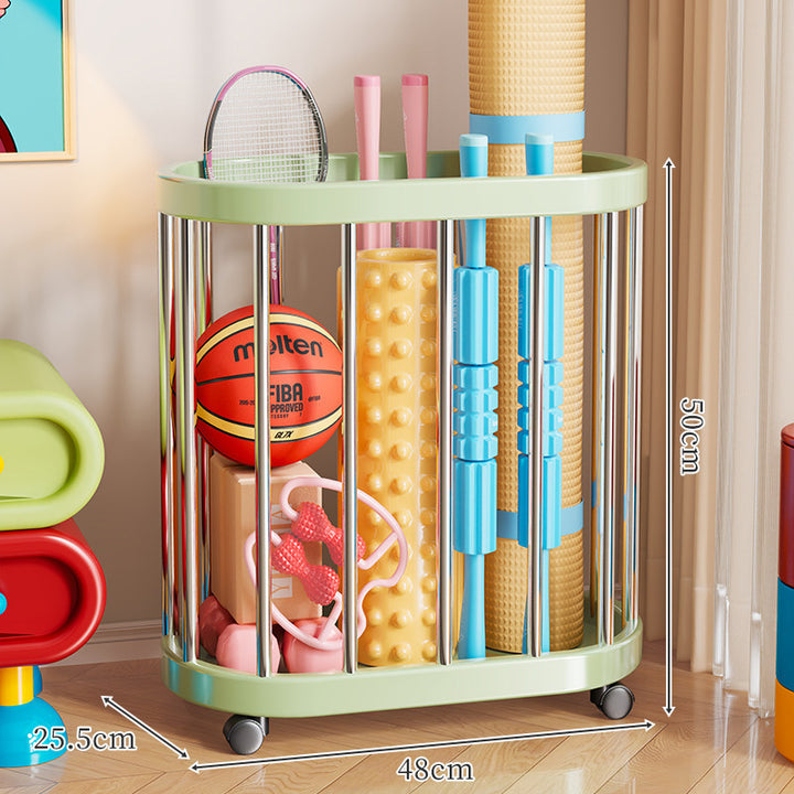 Vertical Rolling Sports Equipment Storage Caddy with Open-Bar Frame and Swivel Casters