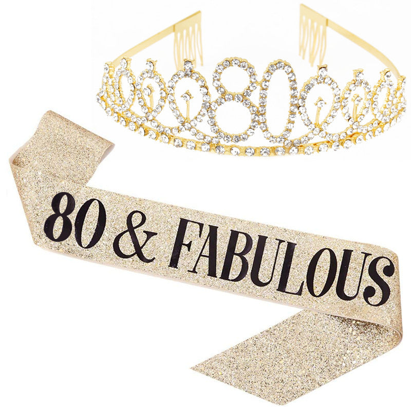 Girl Glittering Birthday Crown and Sash Set Stornfield