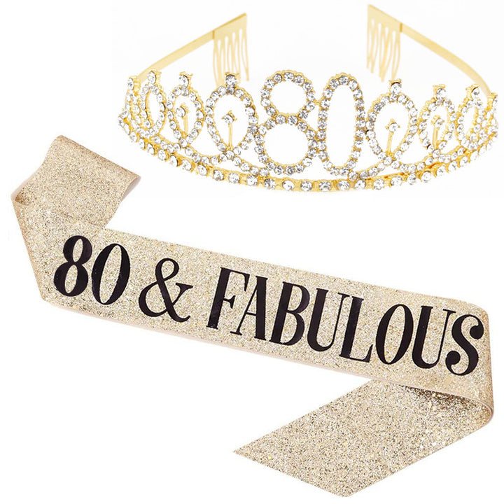 Girl Glittering Birthday Crown and Sash Set Stornfield