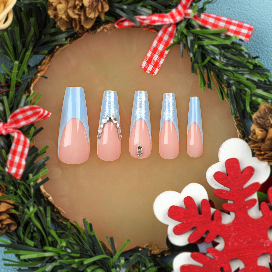 Artistic acrylic nails with glitter and elegant rhinestone embellishments Stornfield