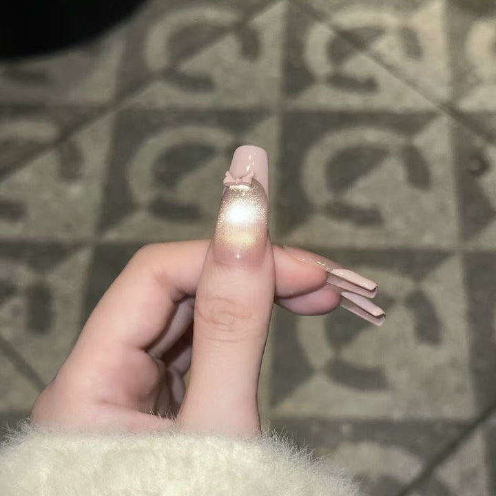 Reusable Press-On Nail Set with Elegant Bow Accents Stornfield