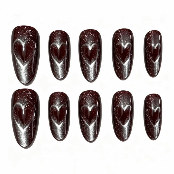 Artistic Almond-Shaped Press-On Nails with Heart Designs Stornfield