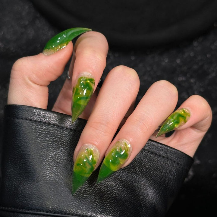 Artistic Stiletto Press-On Nails with Unique Marble Design